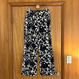 Linen Blend Blue Floral Wide Leg Pants by LOFT Women’s Size 0